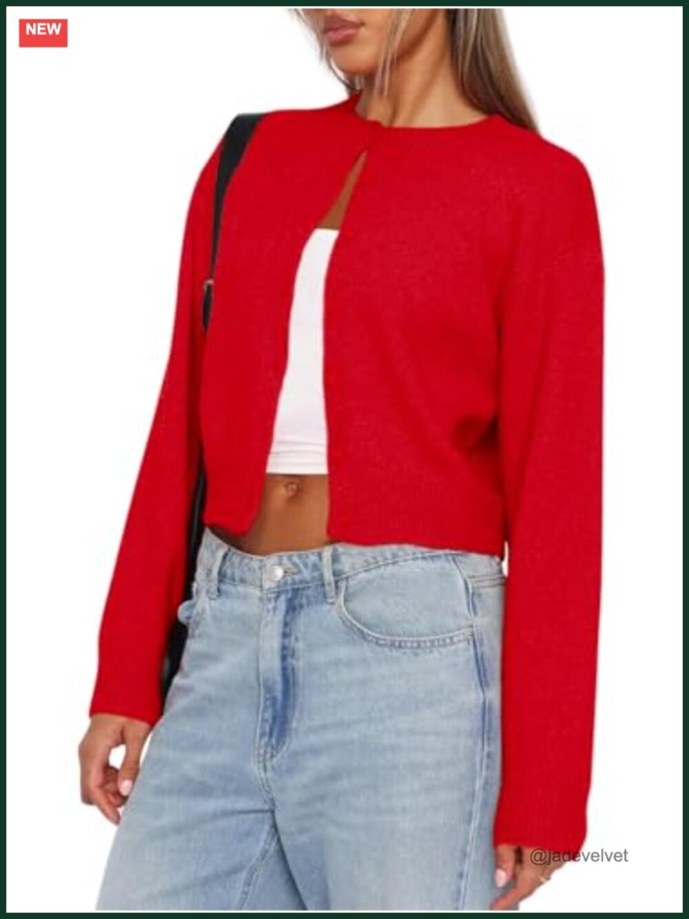 Cropped Knit Cardigan Sweater Button Down Crew Neck Long Sleeve